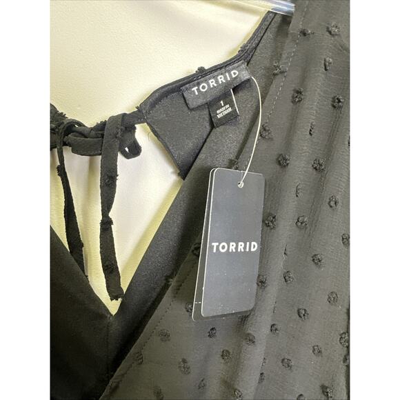 Torrid Mini Clip Dot Babydoll Dress Size 1X Black Line Balloon Sleeve Whimsigoth - Picture 3 of 7